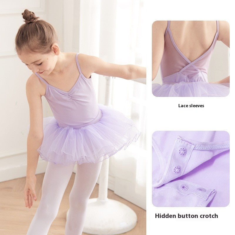 Children's Dancing Clothes Summer Straps Tulle Open Leotards