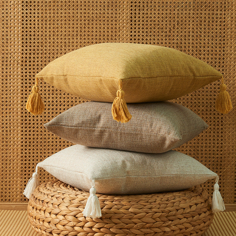 Japanese Solid Color Cotton Linen Fringe Pillow