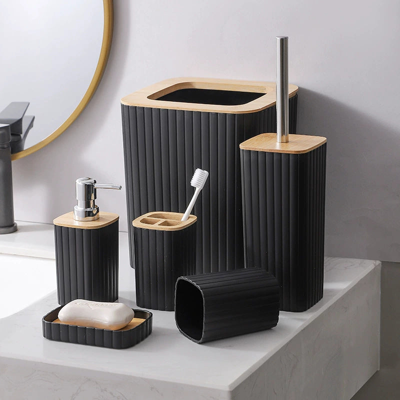 Bathroom Toiletries Six-piece Toilet Brush Toothbrush Cup Soap Box Suit - EL CHEG