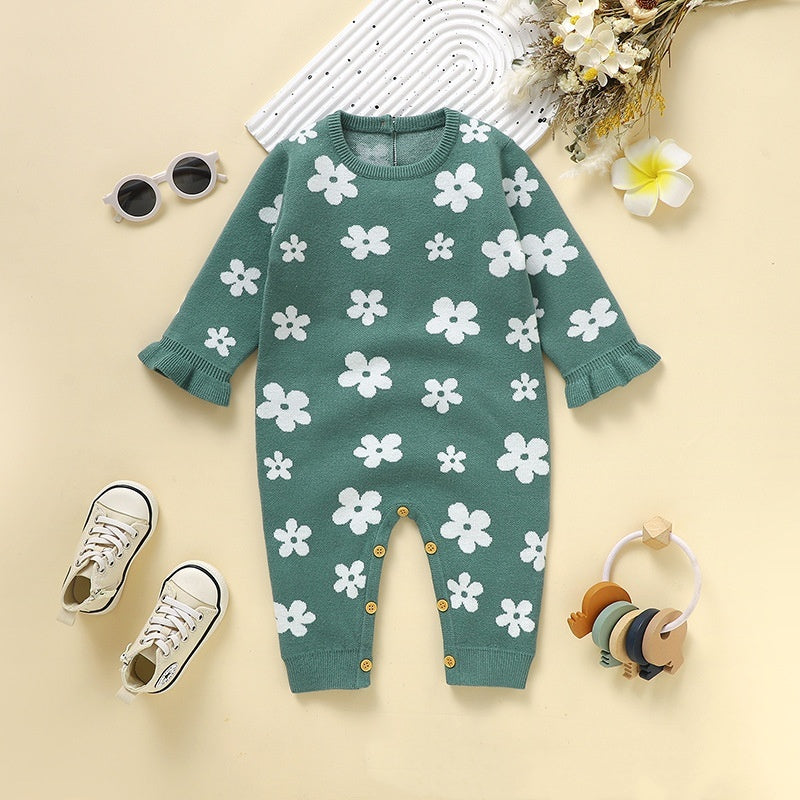 Baby Little Flower Knitted One-piece Rompers Jumpsuit