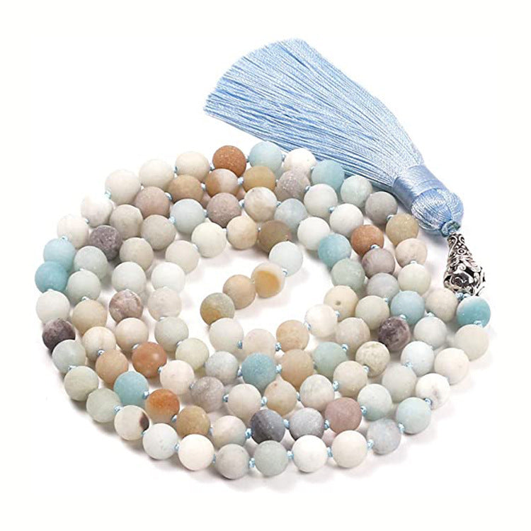 Agate Amethyst Blue Pattern Tassel Necklace