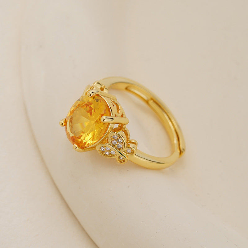 Yellow Diamond Butterfly Ring Fashion Personality All-match High Sense Ring Female