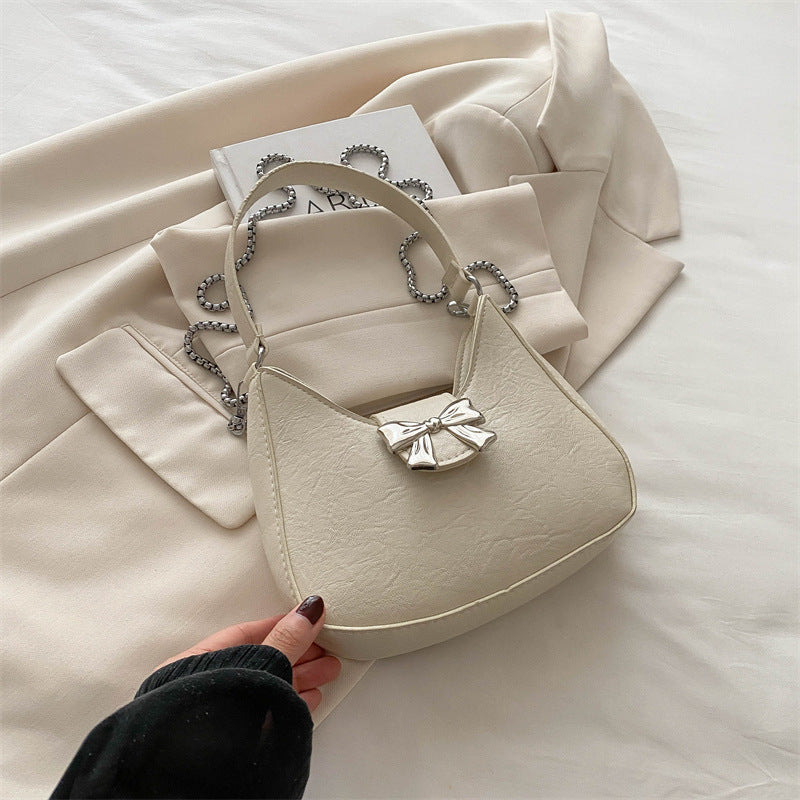 New Stylish Cute Sweet Bow Underarm Bag Textured One-shoulder