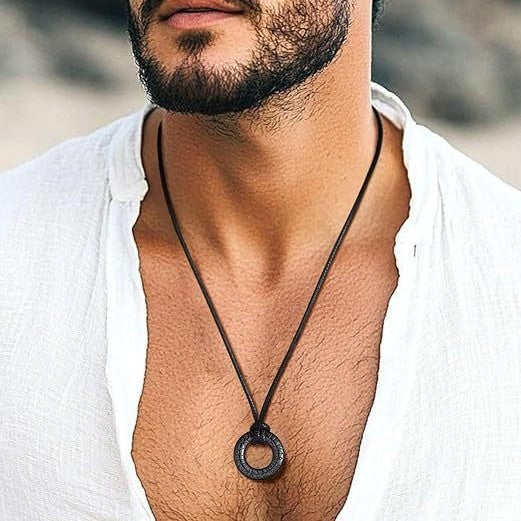 Letter Stainless Steel Ring Pendant Leather Rope For Necklace