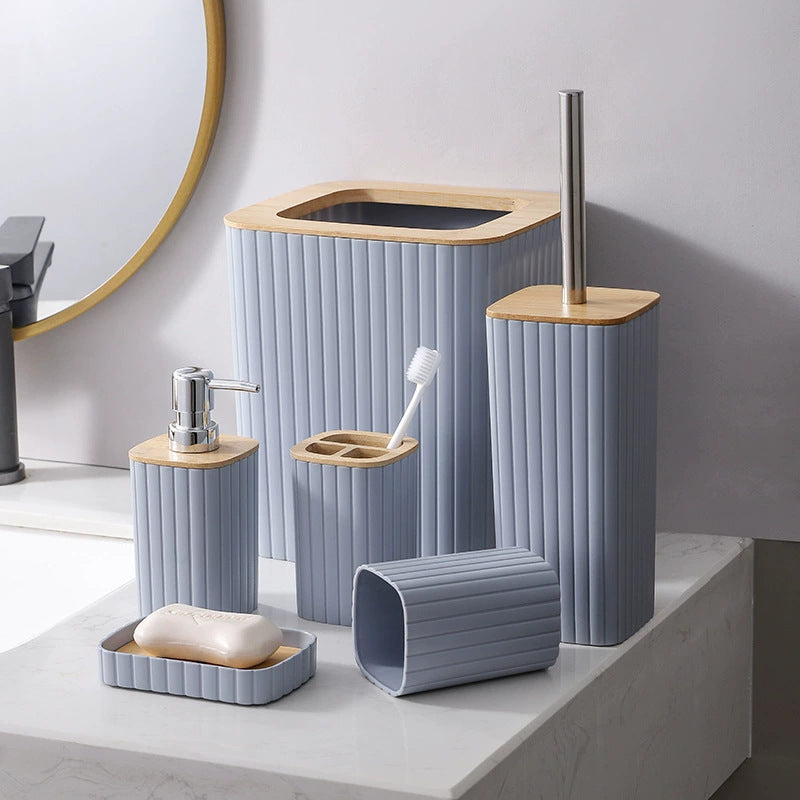 Bathroom Toiletries Six-piece Toilet Brush Toothbrush Cup Soap Box Suit - EL CHEG
