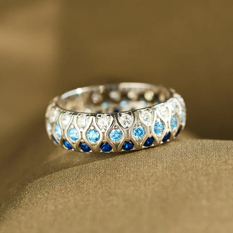 European And American Style Blue Zircon Arc Ring