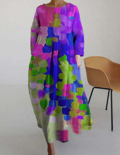 Women's New Style Temperament Blue Hedging Fashion Print Dress