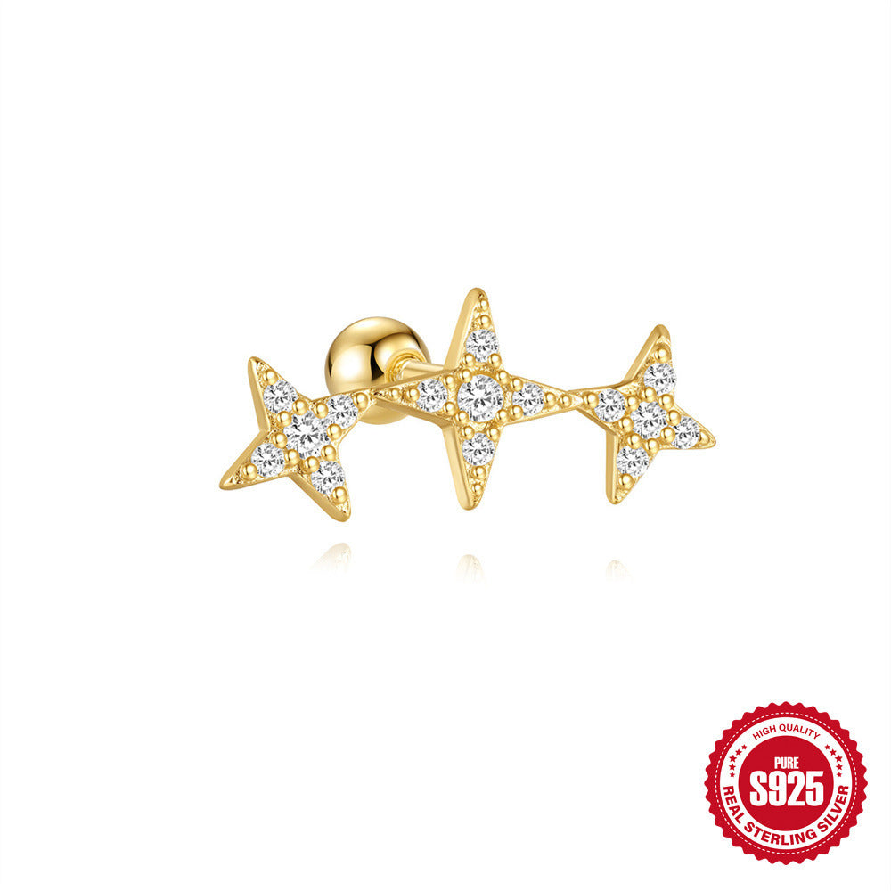 S925 Sterling Silver Red Earrings Square Gravel Stud Earrings