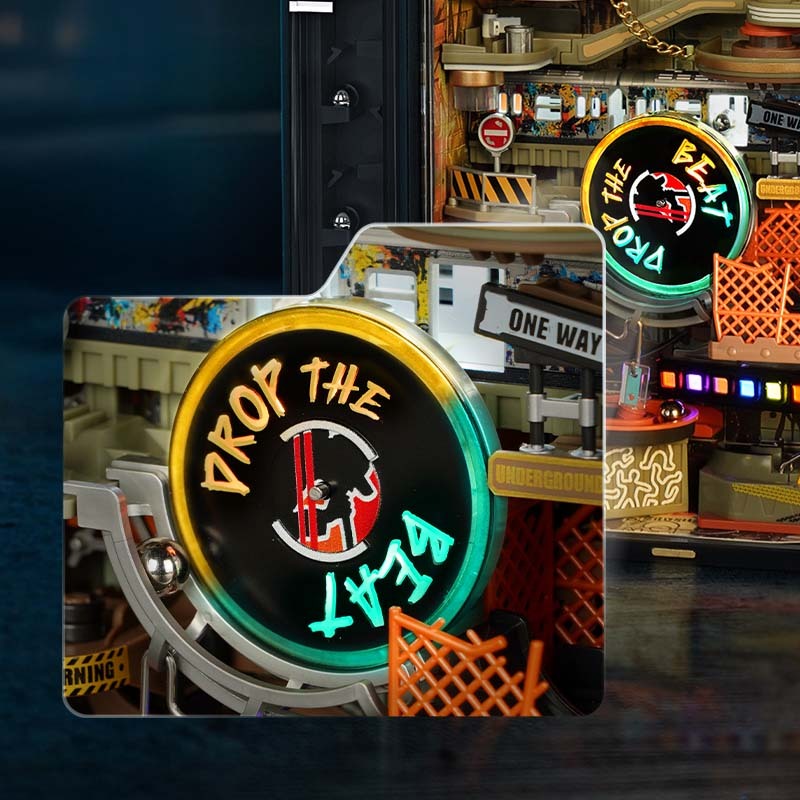 ROKR Parallel World 3D Puzzle Hip-Hop Street Themed Mechanical Marble Run Model Kit DIY Wooden Desk Decor For Adults & Teens.