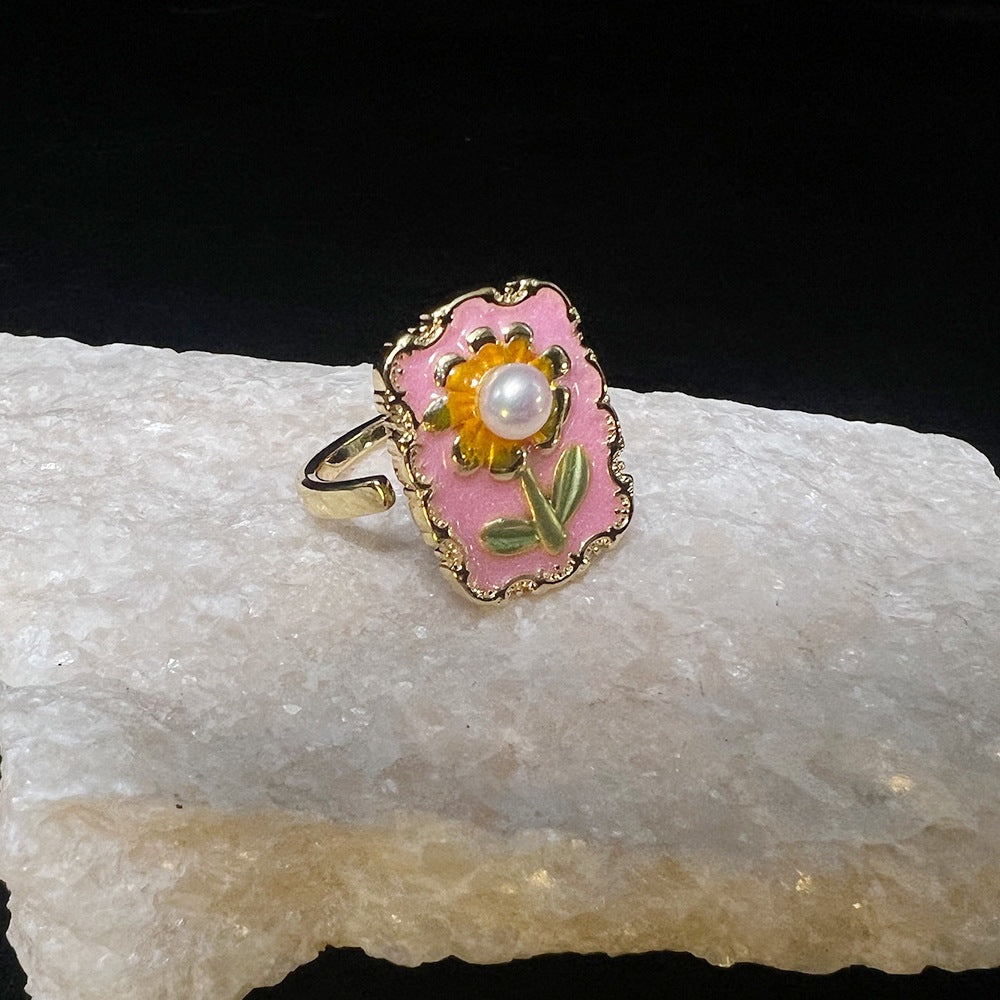 Oil Painting Series Enamel Open Ring