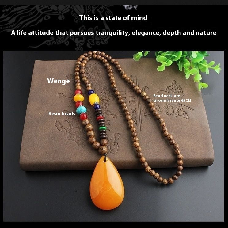 Retro Ethnic Sweater Chain Long Wooden Pendant