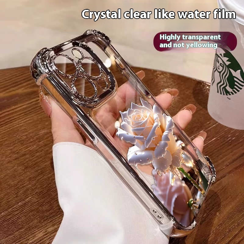 Applicable To 16 Mobile Phone Flower Rose Transparent Drop-resistant Phone Case