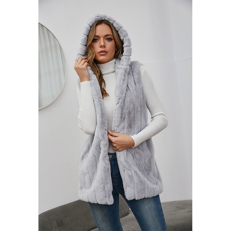 Hooded Vest Women Spring And Autumn Faux Fur Autumn And Winter