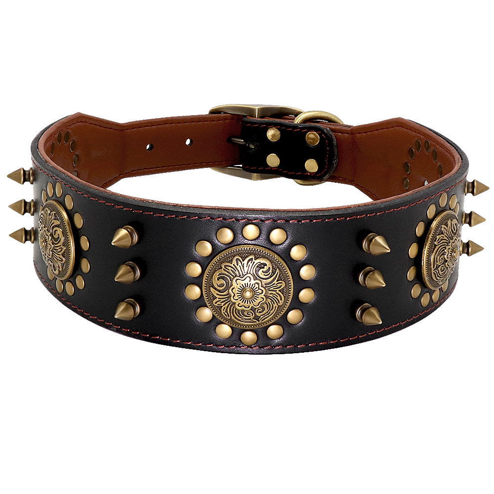 Leather Stud Dog Collar Large Dog Anti-Bite Stud Dog Collar - EL CHEG