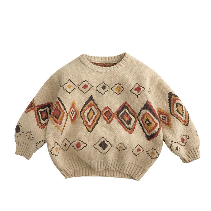 Graffiti Rhombus Cool Contrast Color Kids' Sweater Autumn And Winter Korean Style