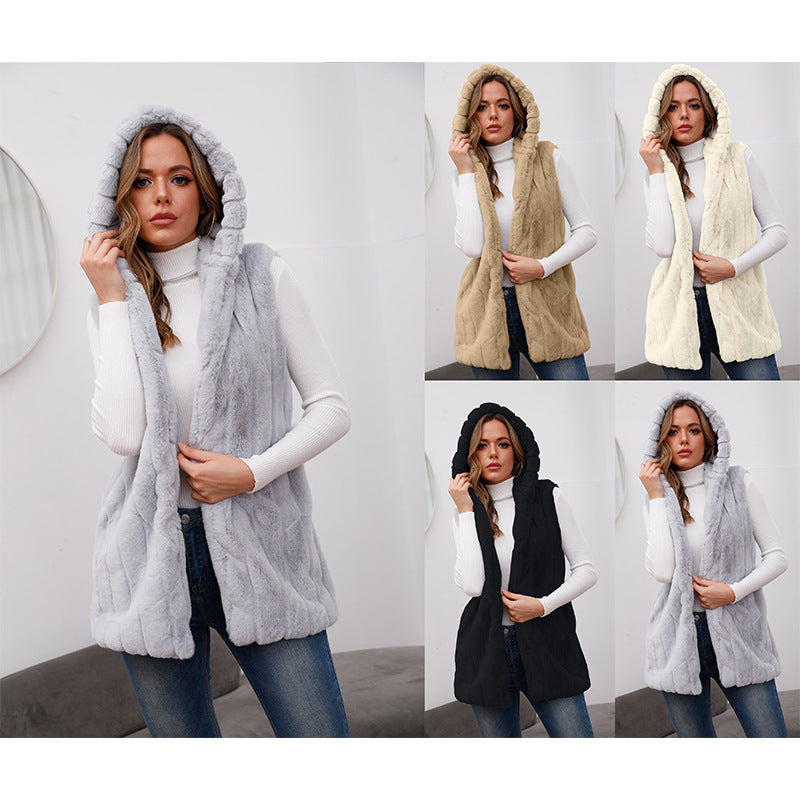 Hooded Vest Women Spring And Autumn Faux Fur Autumn And Winter