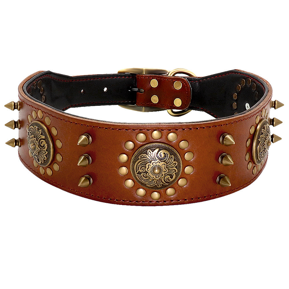 Leather Stud Dog Collar Large Dog Anti-Bite Stud Dog Collar - EL CHEG