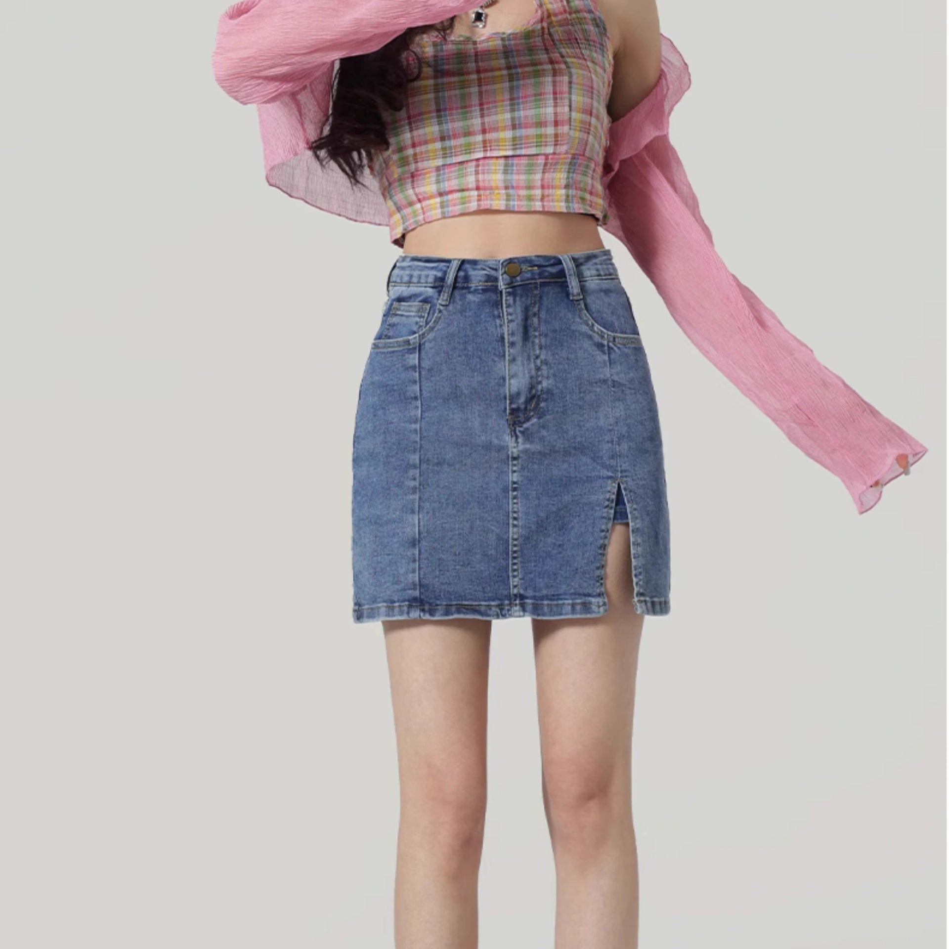 High Waist Denim Half-length Slim Slimming Hip Skirt