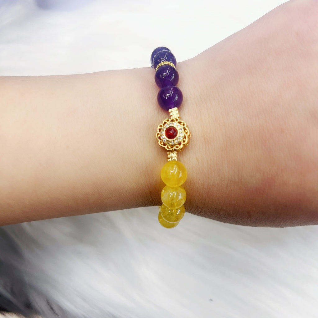 Handmade Women's Yellow Purple, Amethyst Bracelet