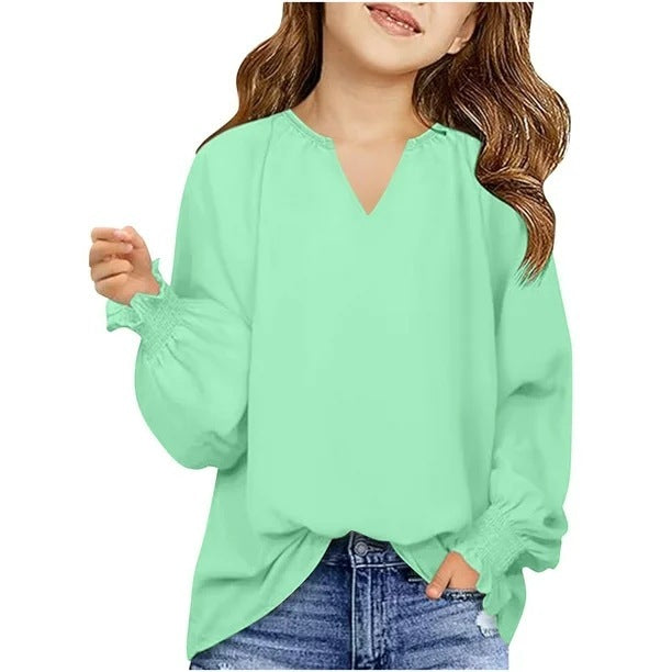 New Loose-fitting Solid Color Long Sleeves Children's Clothing Shirt
