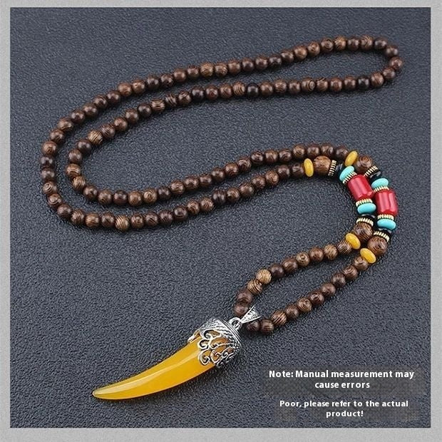 Retro Ethnic Sweater Chain Long Wooden Pendant