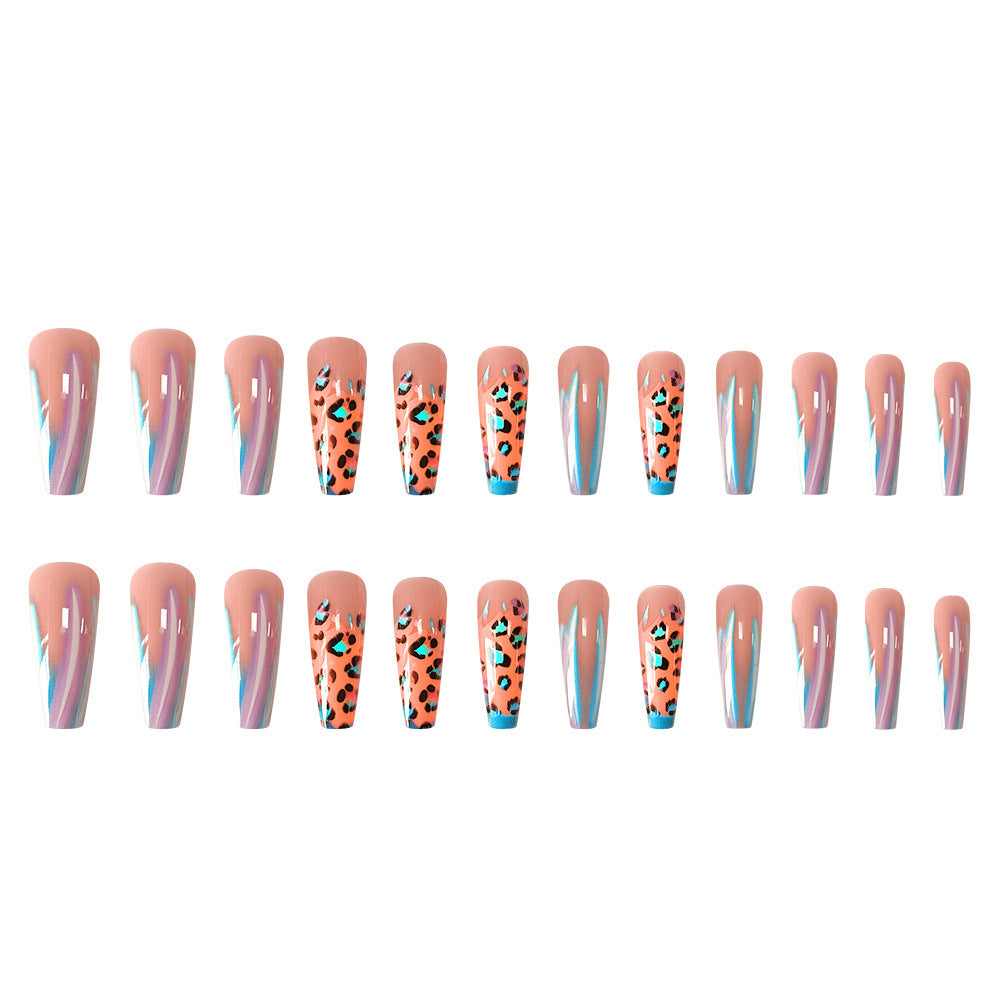 Blue Edge French Gradient Contrast Leopard Print Nail Tips - EL CHEG