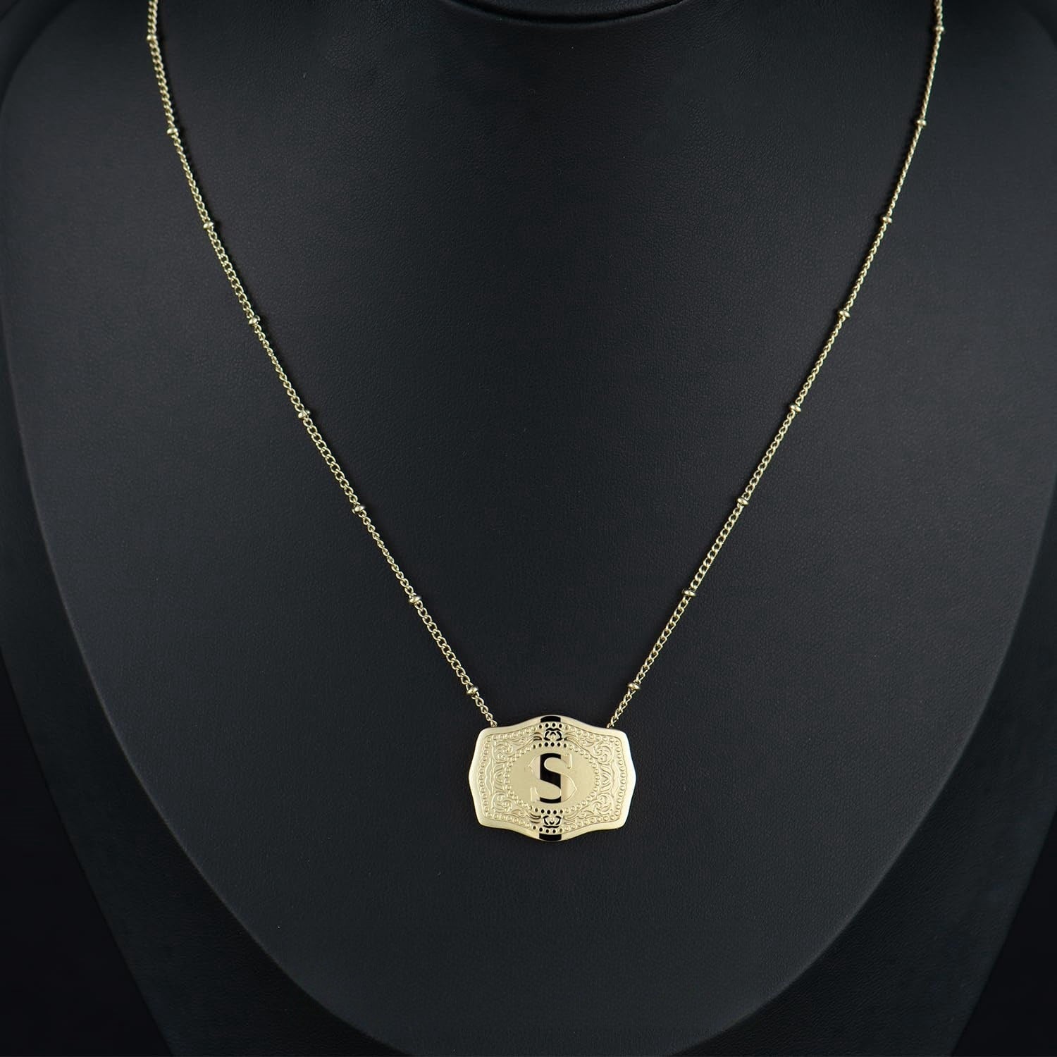 Gold-plated Embossed Slim Chain Adjustable Necklace