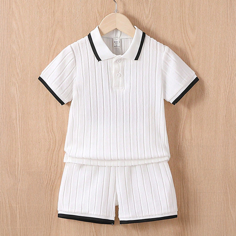 Polo Collar Stripes Shorts Design For Children