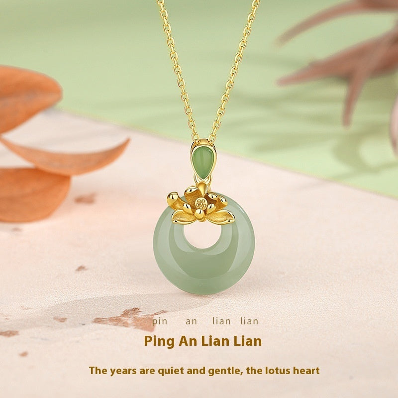 Hetian Jade Peace Buckle Necklace Women's Ancient Style High Sense