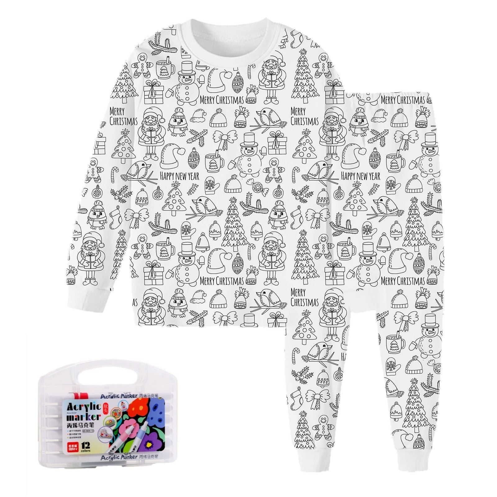 Black And White Cartoon Cartoon Pattern Long-sleeved T-shirt And Trousers Two-piece Home Wear Children's Suit