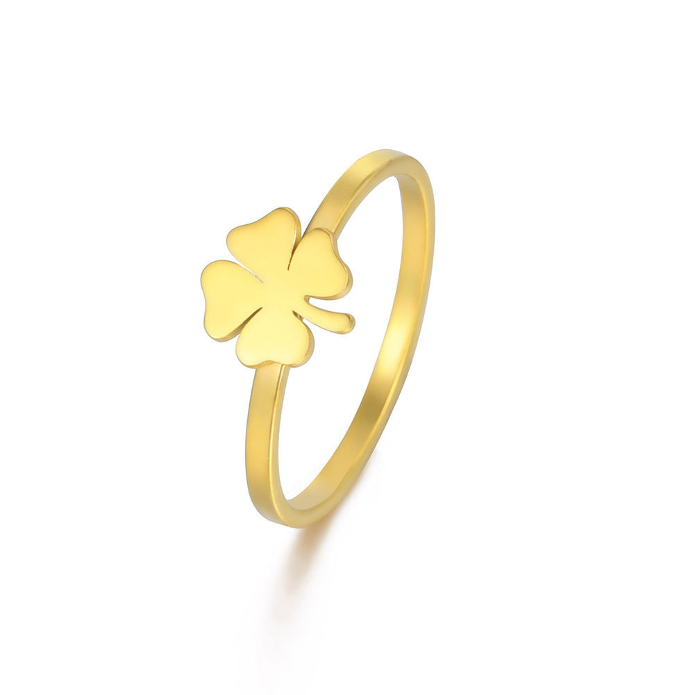 Women's Stainless Steel Lucky Four-leaf Clover Ring