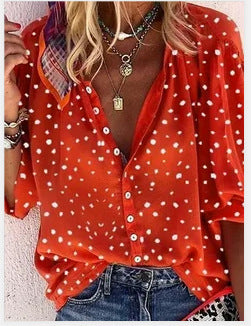 Women's V-neck Long Sleeve Stand Collar Printed Sweet Blouse