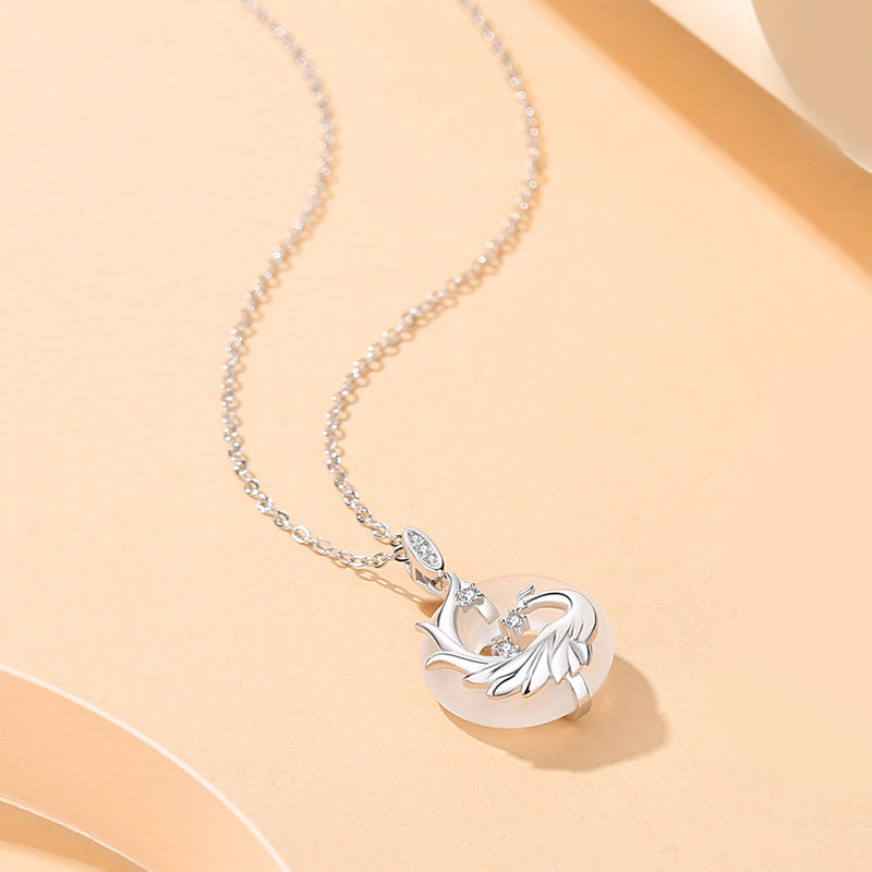 Sterling Silver Dragon And Phoenix Peace Buckle Men And Women Original Zodiac Dragon Black Onyx Necklace