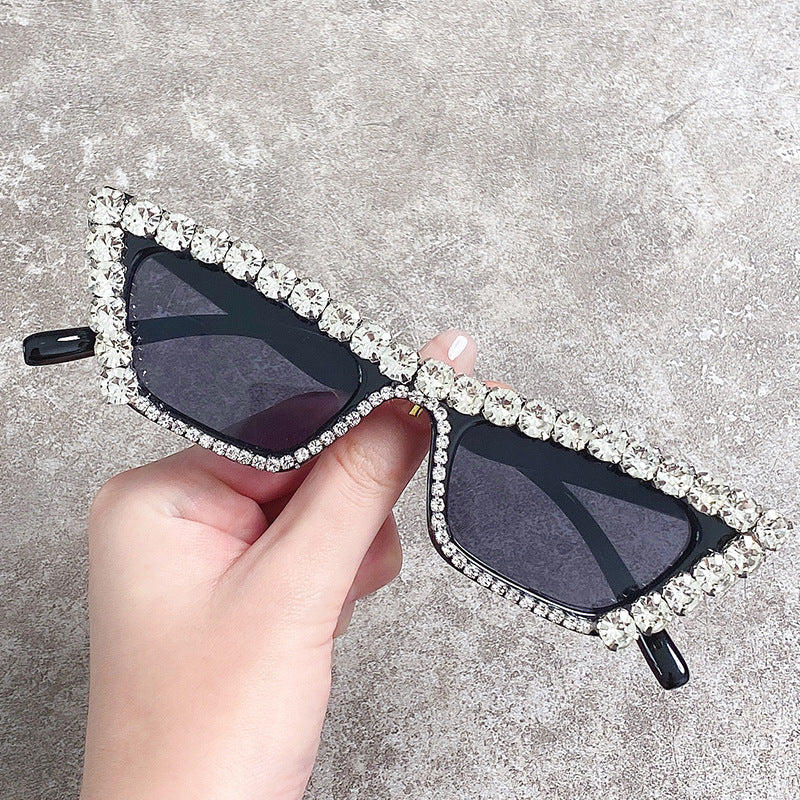 New Small Frame With Diamond Personality Box Diamond Glasses Versatile Chain
