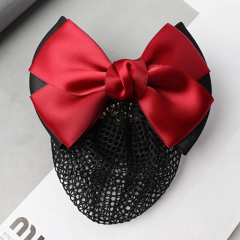 Professional Headdress Flower Bow Net Pocket Worker Work Plate Hair Clip Ornament