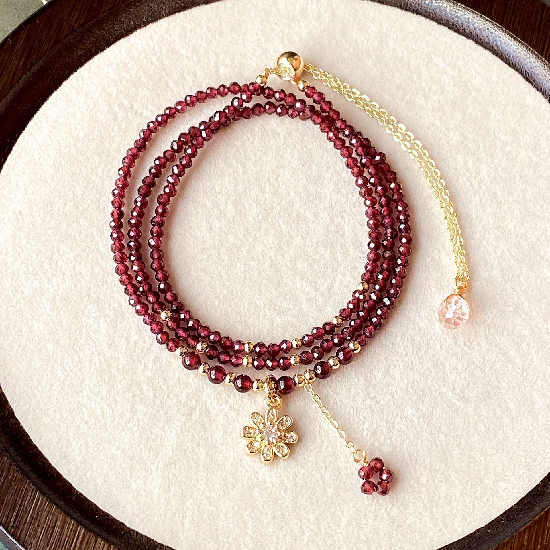 Wine Red Garnet Multi-layer Three-loop Bracelet