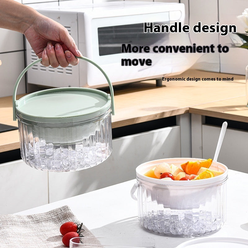 Iced Fresh-keeping Salad Bowl Round Clear With Cover Picnic Storage Box