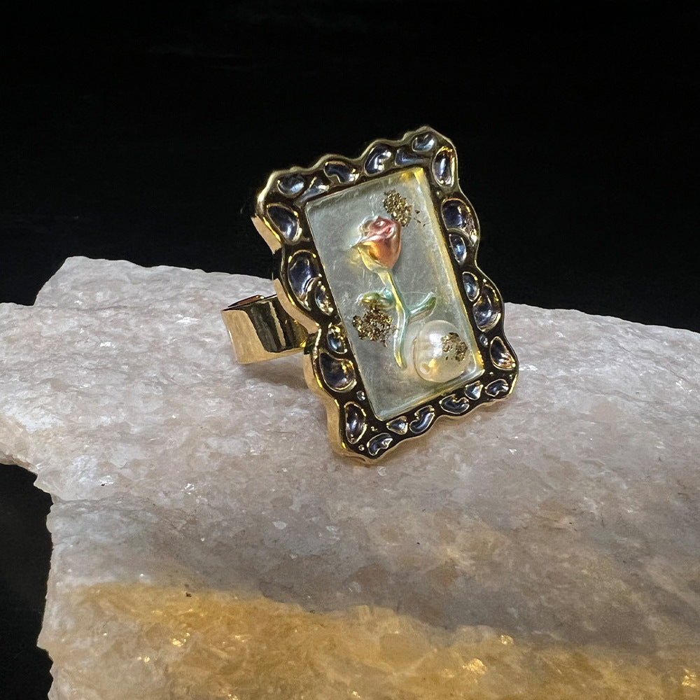 Oil Painting Series Enamel Open Ring