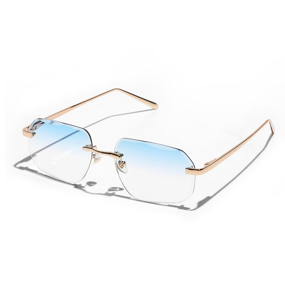 Metal Frameless Diamond Cut Spring Hinge Sunglasses