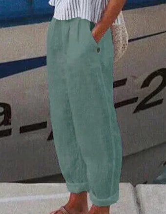 Women's Temperament Commuter Cotton Linen Straight Pocket Casual Pants
