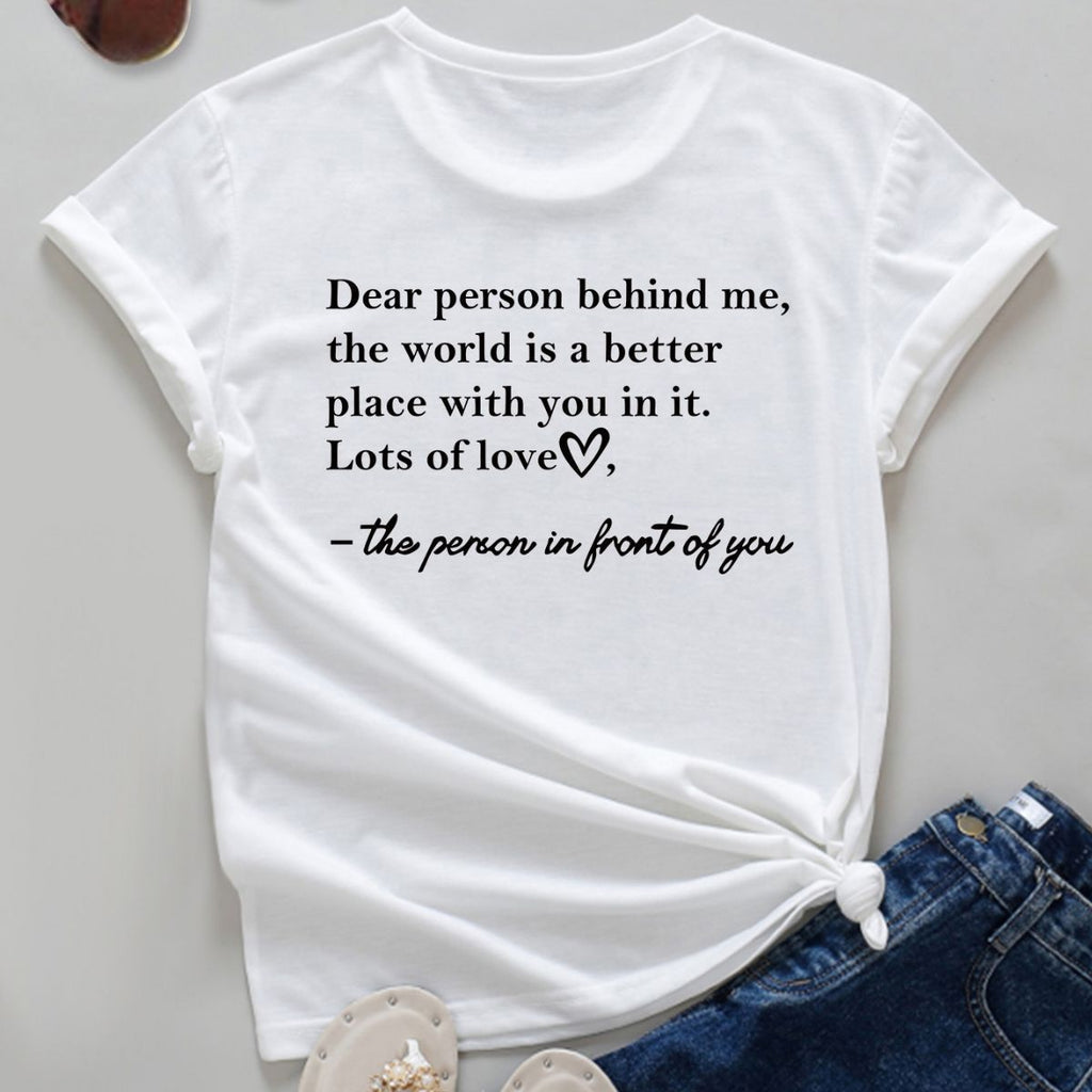 Women's Letter Printed Fashionable Round Neck Short Sleeved Shirt
