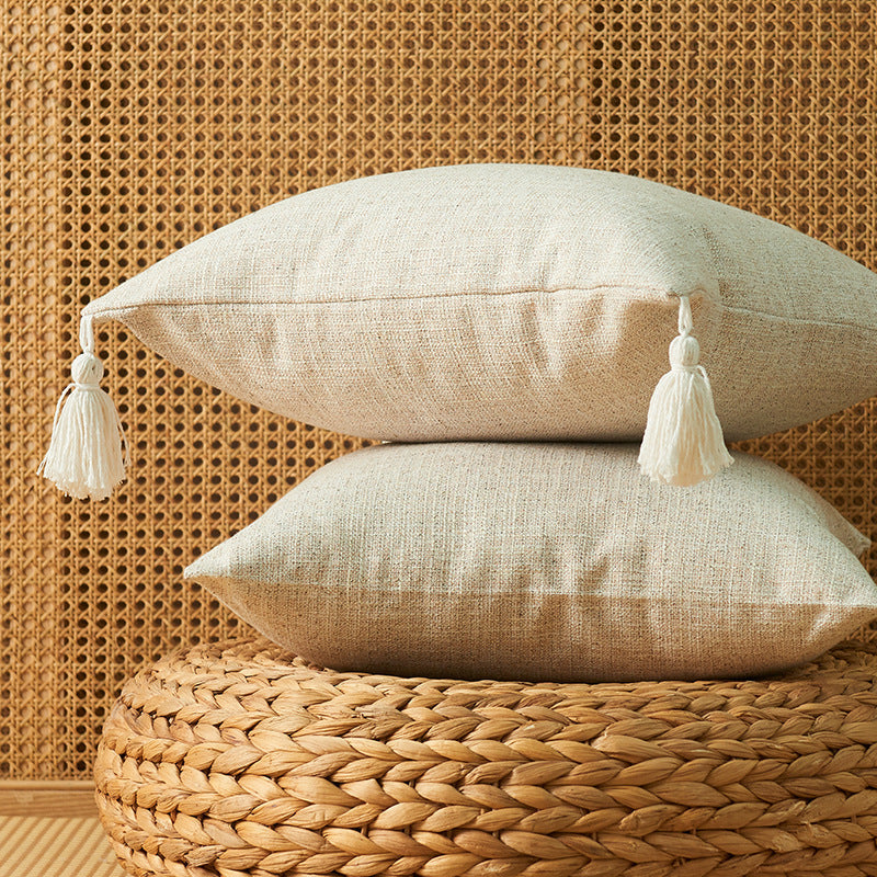 Japanese Solid Color Cotton Linen Fringe Pillow