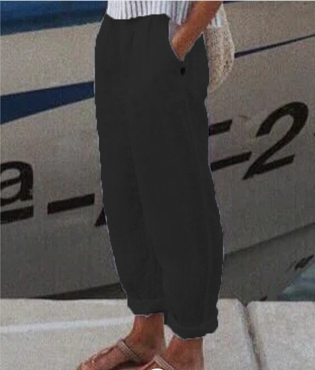 Women's Temperament Commuter Cotton Linen Straight Pocket Casual Pants