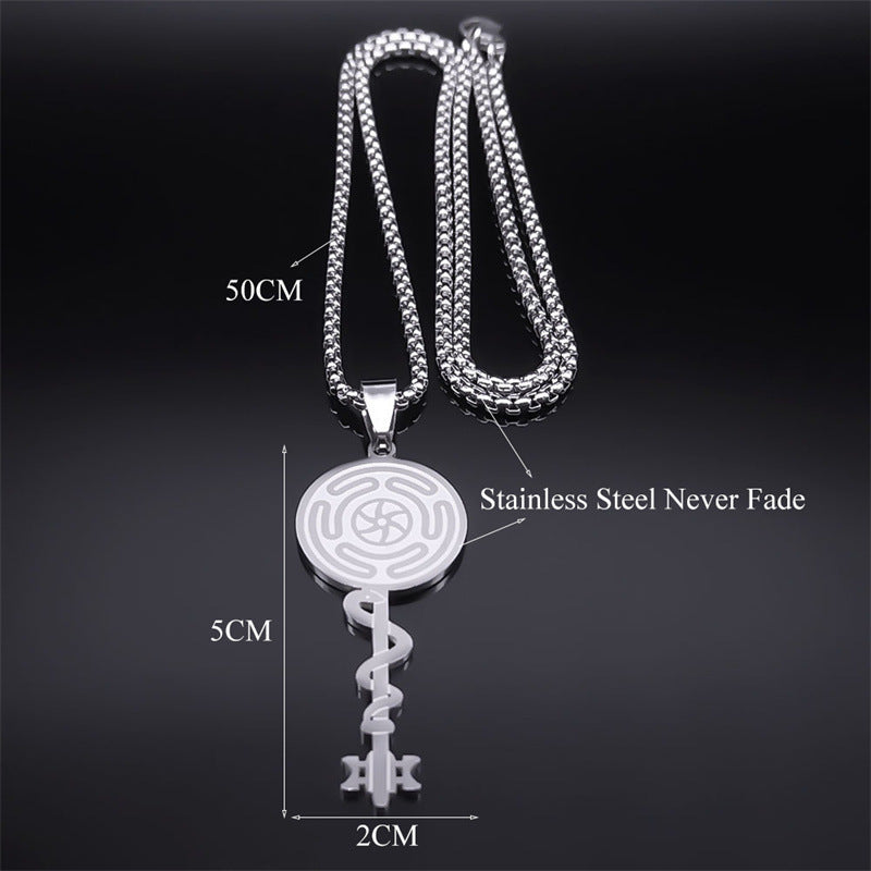 Stainless Steel Witch Haikate Wheel Pendant Necklace