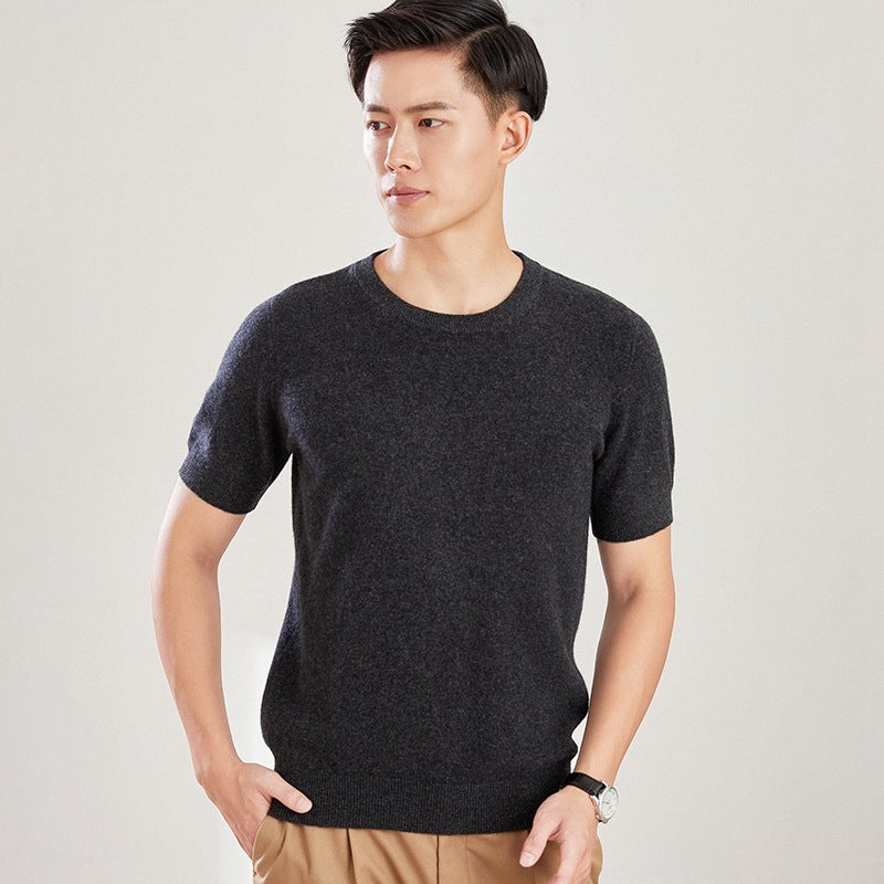 Men's Autumn And Winter Full Wool Short Sleeve Round Neck Sweater