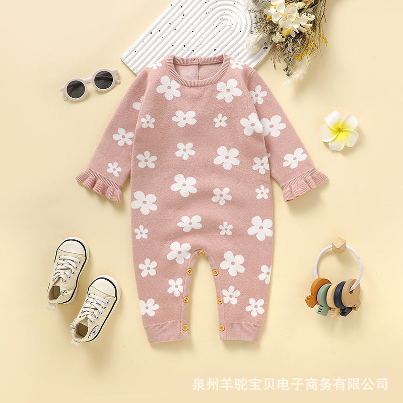 Baby Little Flower Knitted One-piece Rompers Jumpsuit