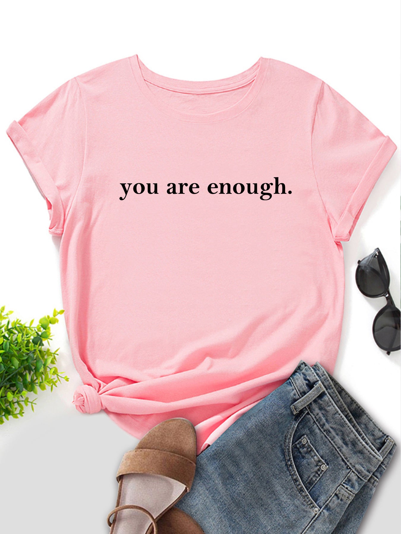 Women's Letter Printed Fashionable Round Neck Short Sleeved Shirt