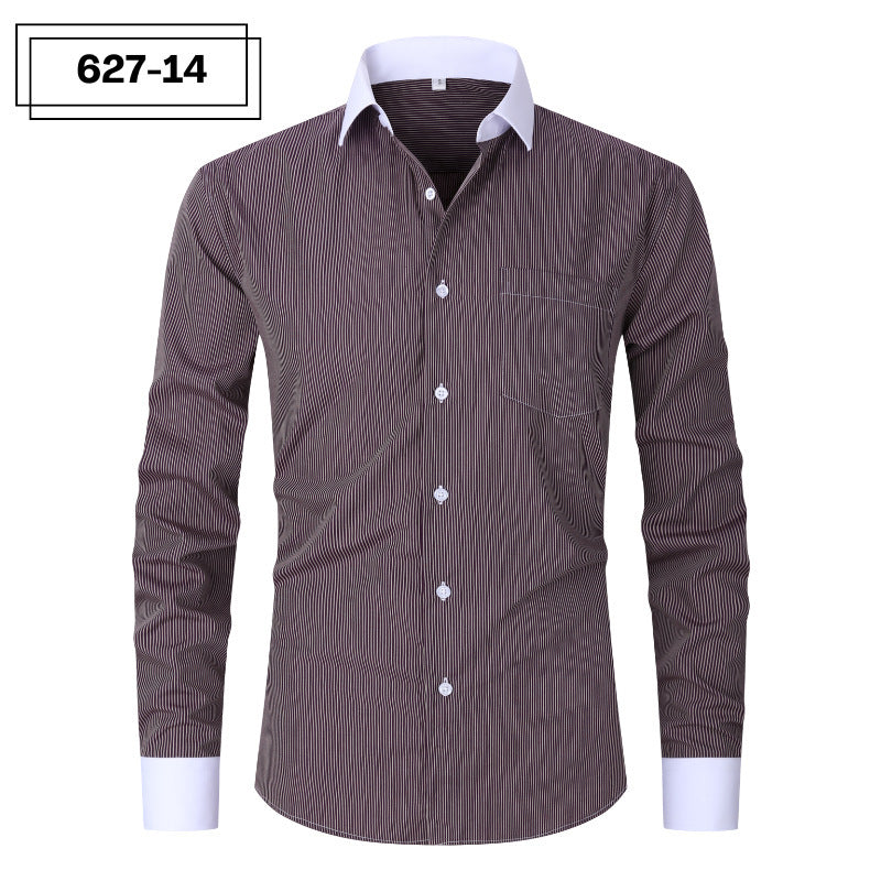 Plus Size Men's Casual American-style Long-sleeved Striped Shirt