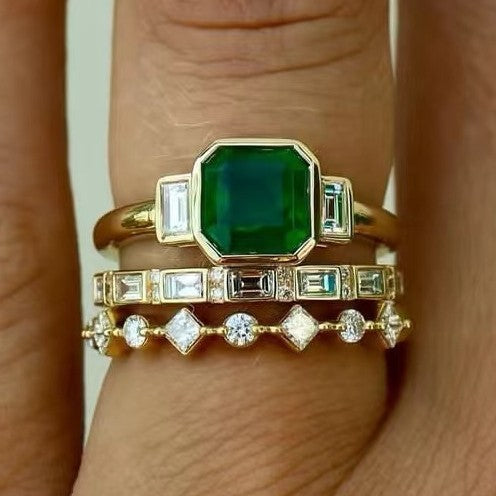 Fashion Alloy Inlaid Zircon Grandmother Green Treasure Ring
