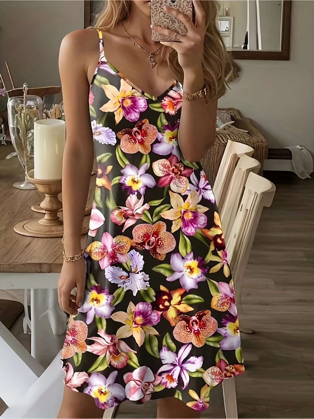 Printed Casual Vacation Spaghetti Straps Dress